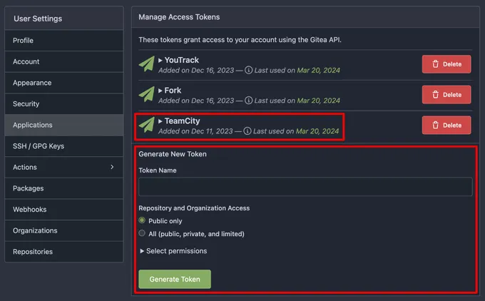 Gitea access token